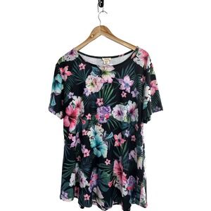 Yelete Black Floral Short Sleeve‎ Sleeve 2XL NWT